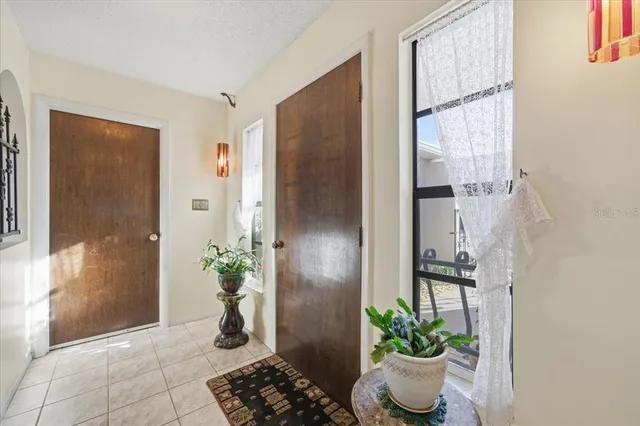 a room with a potted plant