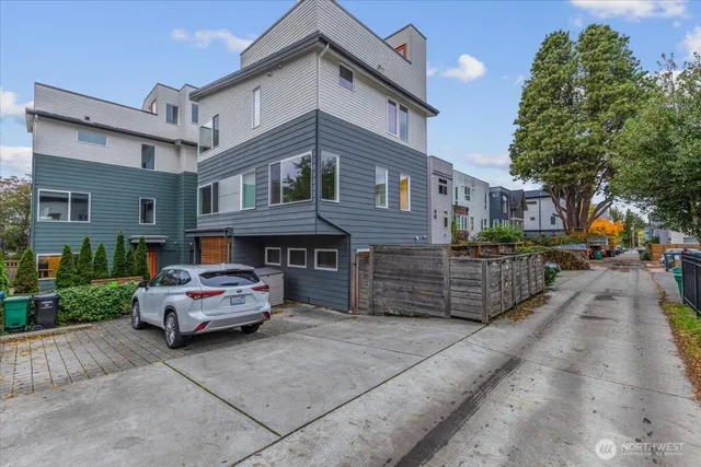 a backyard of a house with seating space
