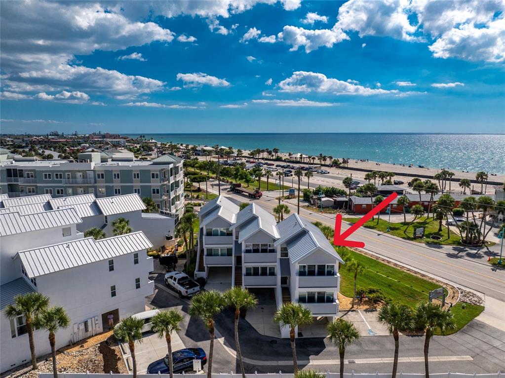 a view of a city with sitting area