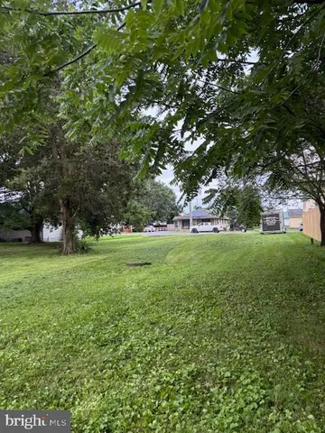 a view of green field with trees in the background