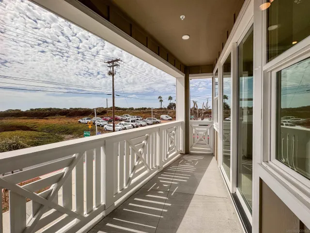 a balcony with street view