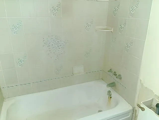 a bathroom with a bathtub