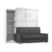 a living room with furniture and white walls