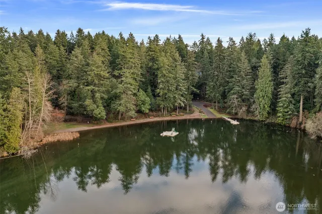 a view of a lake with a mountain in the background