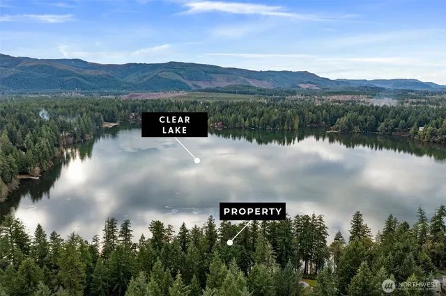 a view of a lake with mountains in the background