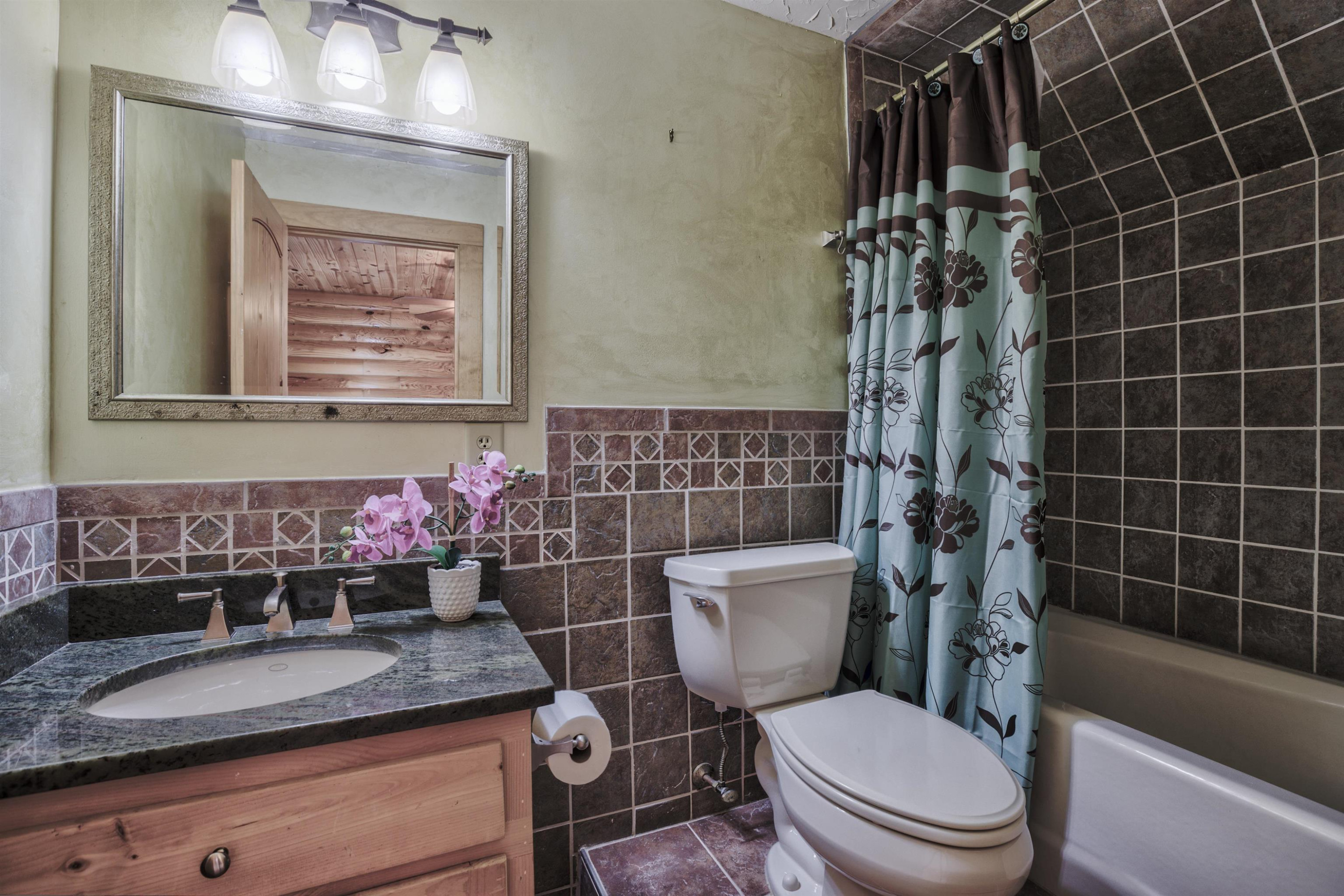 1039 North Chavis Road Kittrell, NC 27544 - Photo 26 of 53 a bathroom with a granite countertop toilet a sink and mirror