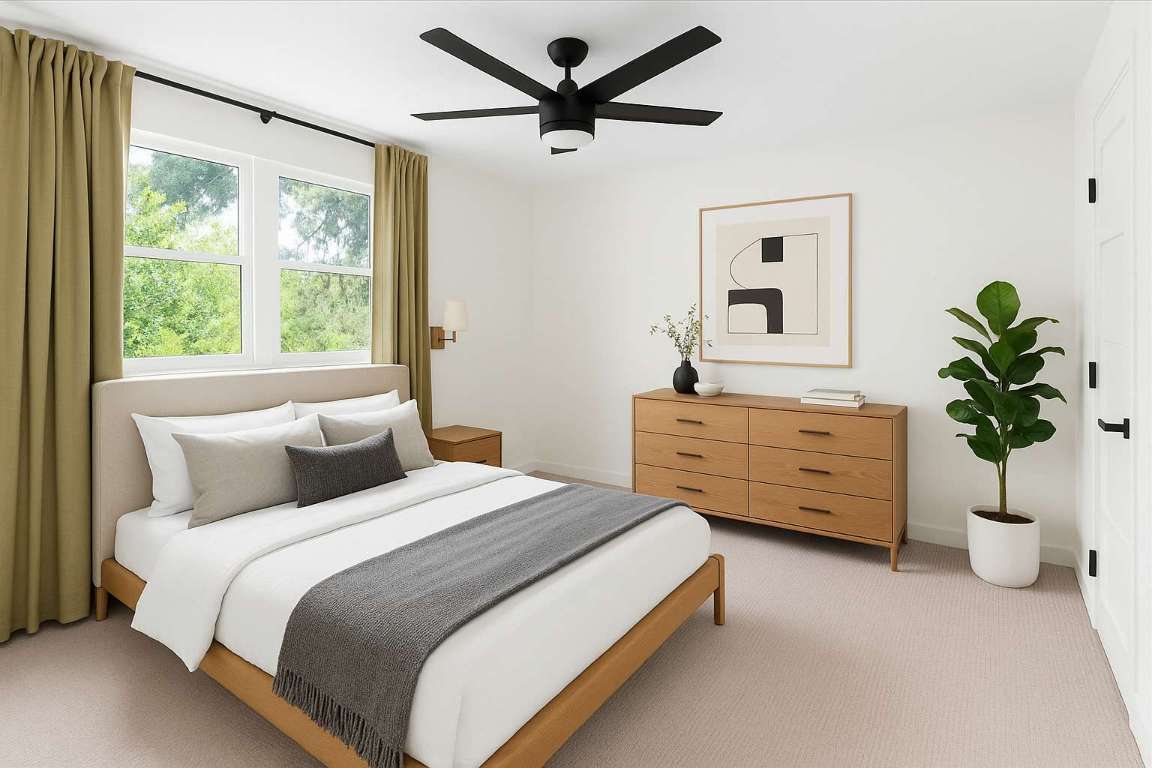 1511 Camp Craft Road, Unit D West Lake Hills, TX 78746 - Photo 5 of 29 a bedroom with a bed and a potted plant