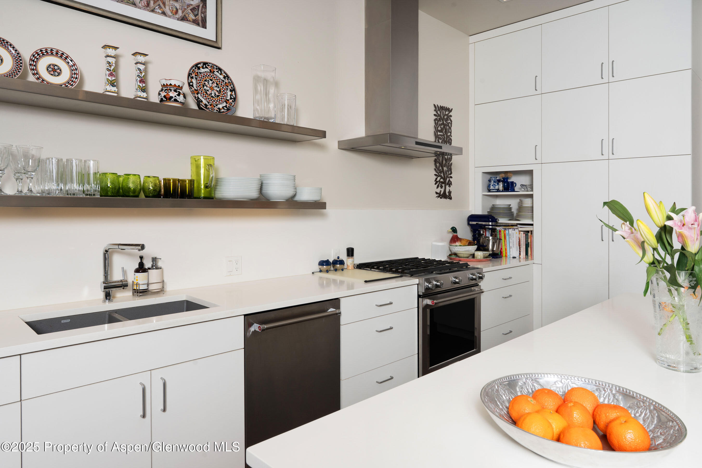 102 Evans Road, Unit 104 Basalt, CO 81621 - Photo 18 of 44 a kitchen with stainless steel appliances granite countertop a sink a stove and wooden cabinets