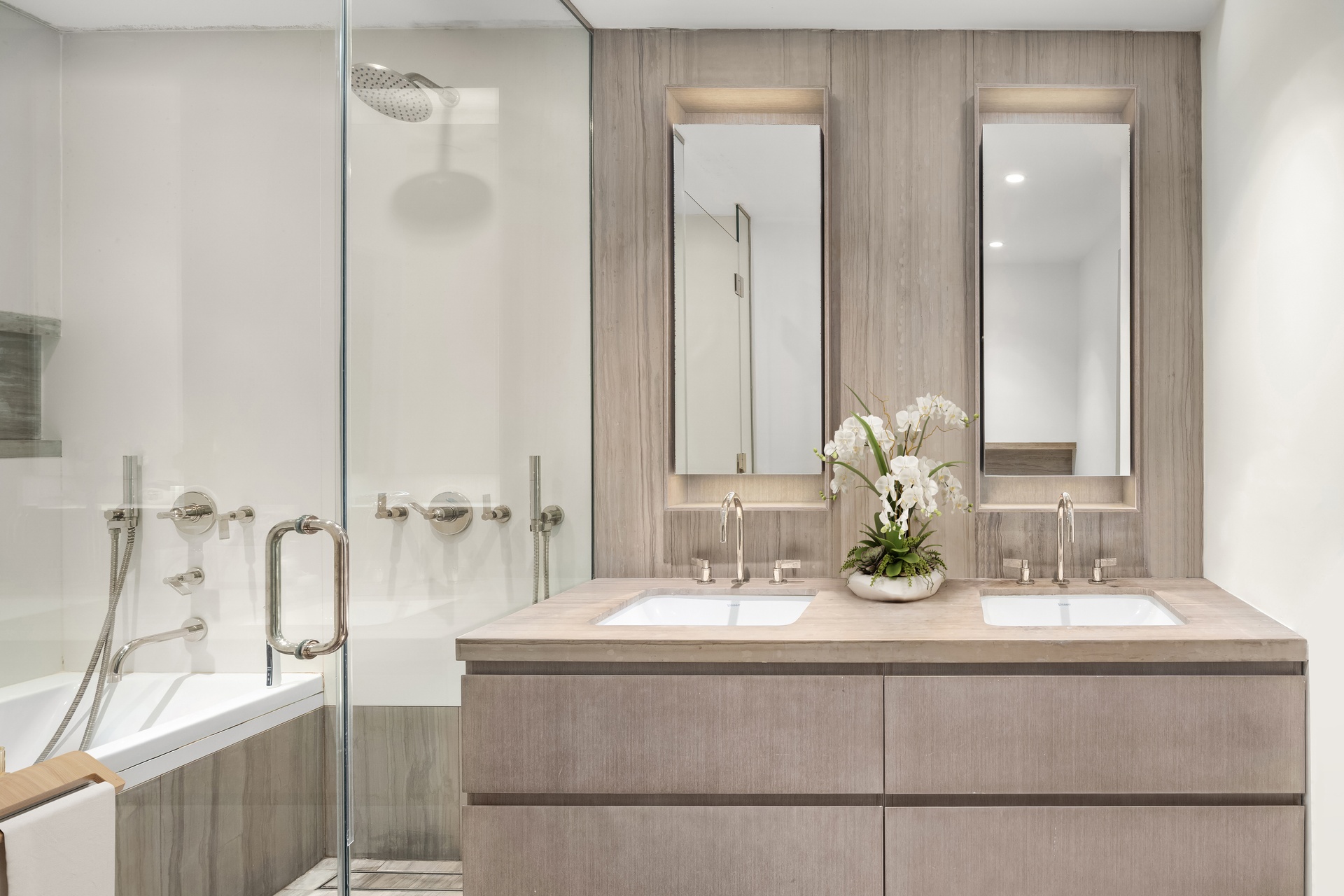 225 14th Street, Unit GARDENA Brooklyn, NY 11215 - Photo 11 of 14 a bathroom with a double vanity sink and mirror