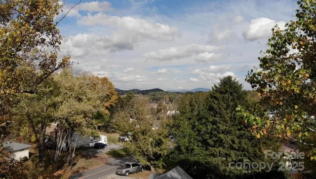 a view of a city and mountains in the background