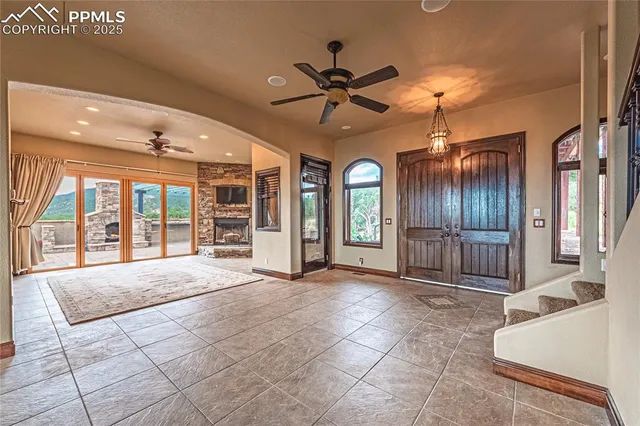 a view of a livingroom with a fireplace