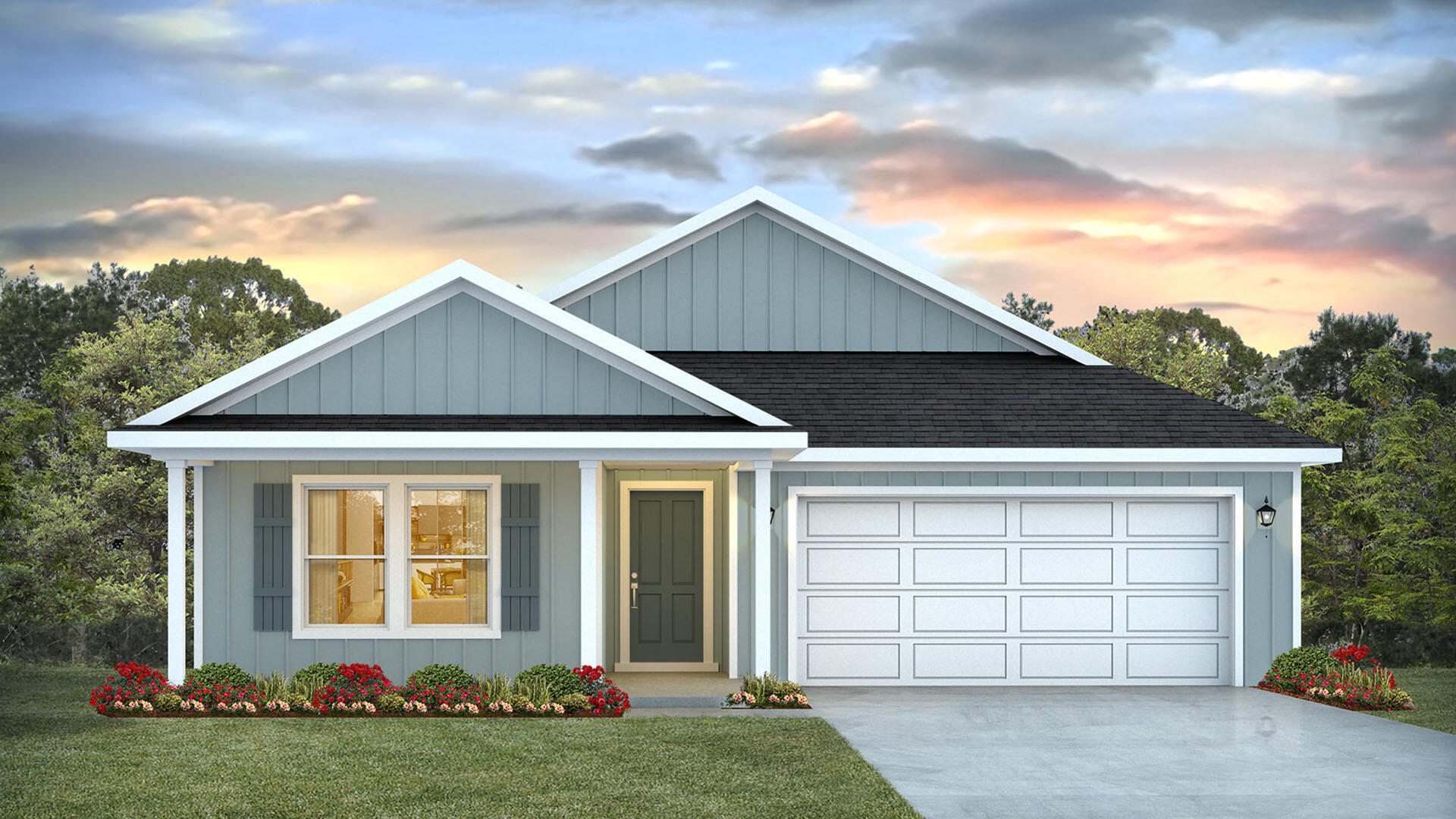 front view of a house with a yard