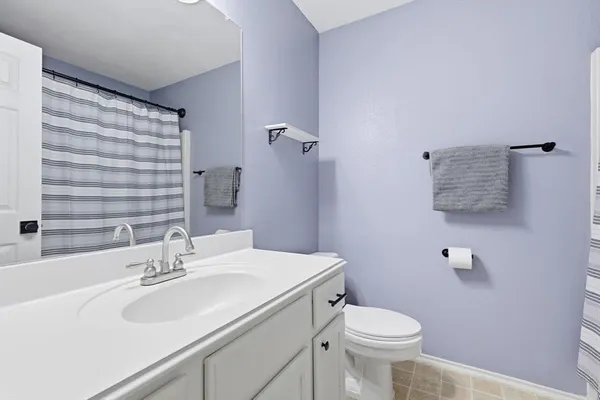 a bathroom with a sink toilet and mirror