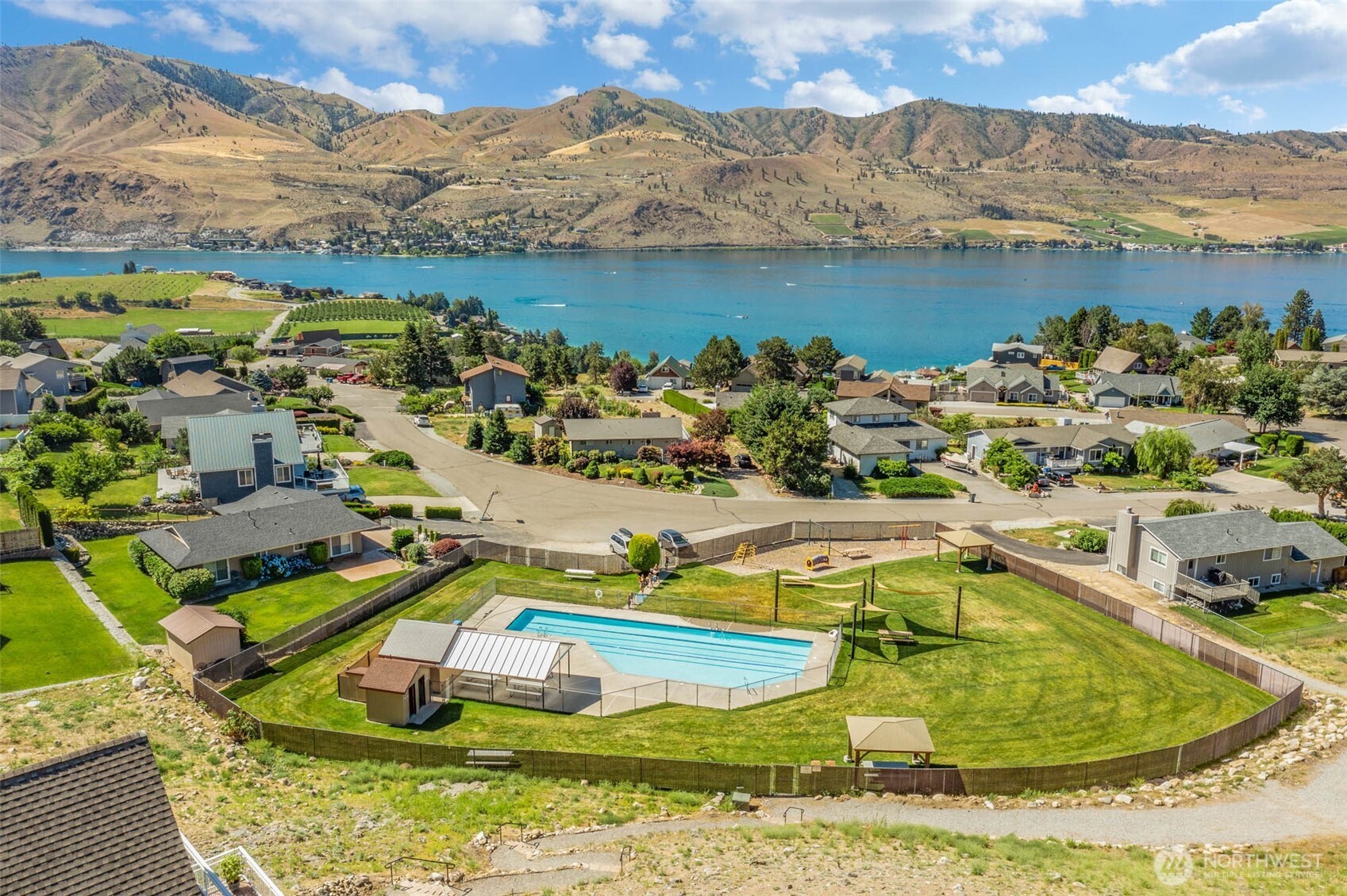 204 Stehekin Way Chelan, WA 98816 - Photo 37 of 40 an aerial view of a house with a ocean view