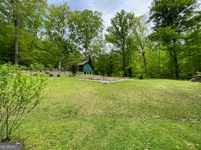 a view of outdoor space with a garden and trees
