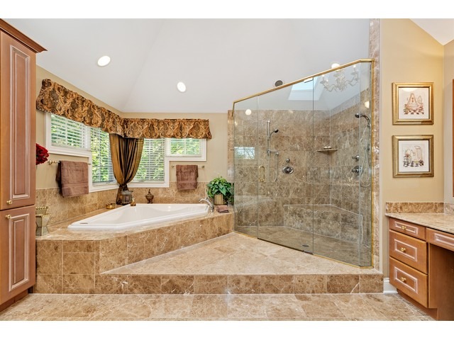 1415 Tyrell Avenue Park Ridge, IL 60068 - Photo 17 of 25 a bathroom with a granite countertop sink a large mirror and shower