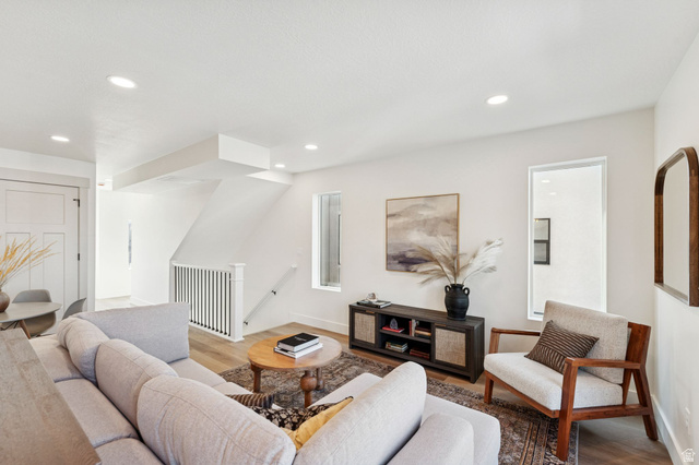 51 East 200 North, Unit 3 Bountiful, UT 84010 - Photo 5 of 27 Living area with wood finished floors and recessed lighting