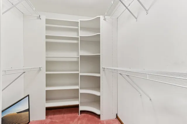 a view of walk in closet with empty racks