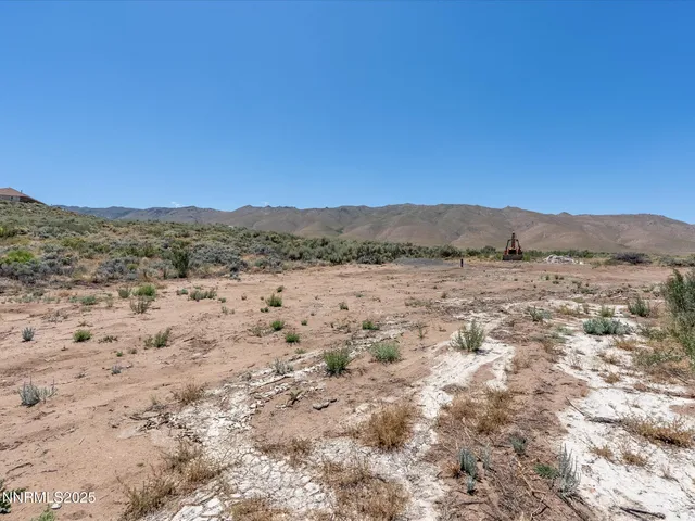 a view of a yard with a mountain