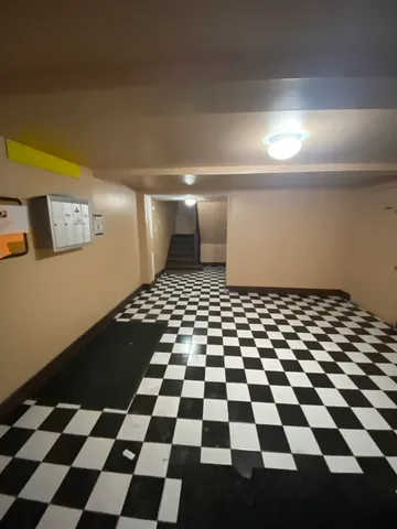 a black and white checkered floor