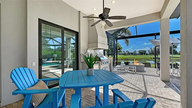 a view of a swimming pool with a yard