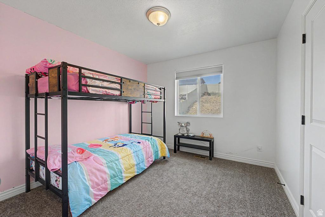 1692 South Windemere Road Santaquin, UT 84655 - Photo 10 of 23 Room featuring a window with a roller shade, light gray carpeting, and a white interior door with black hardware