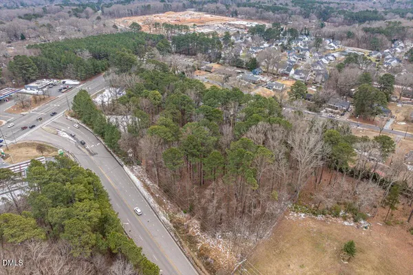 a view of a forest with a street