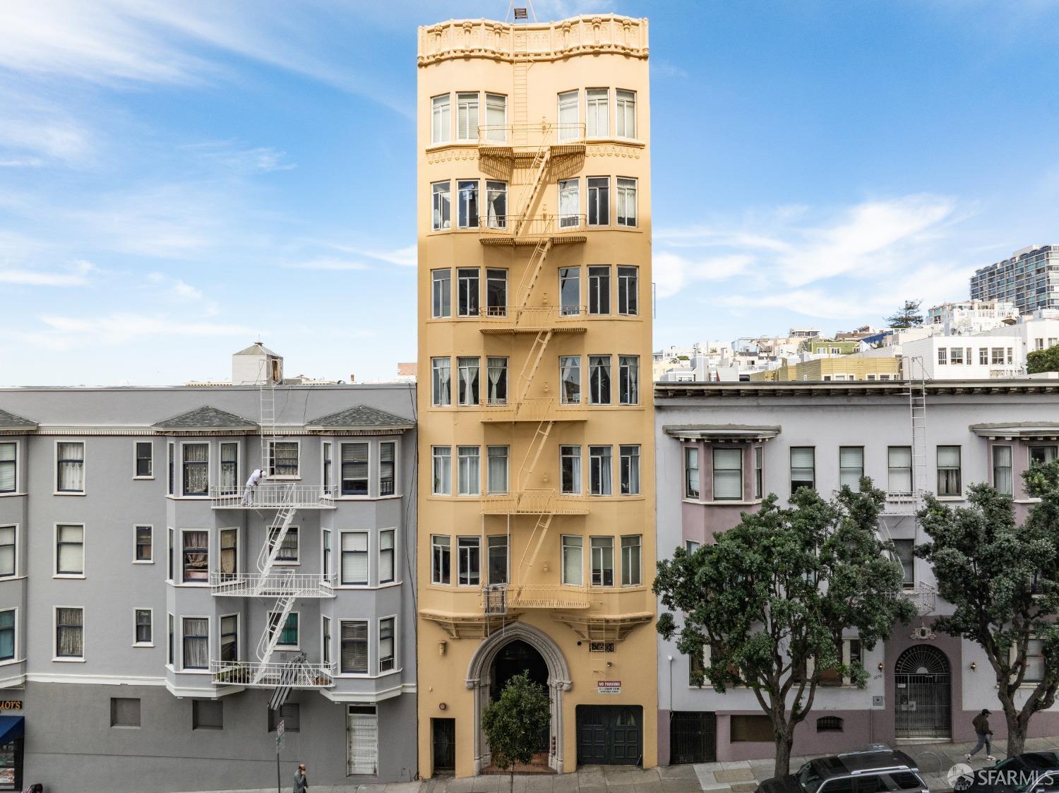 a front view of a multi story building