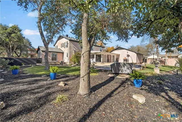 a view of a house with a yard and a tree