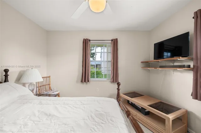 a bedroom with a bed and flat screen tv