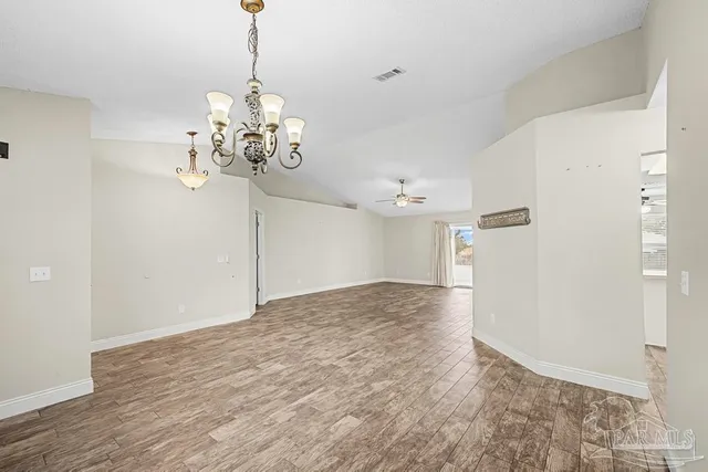 a view of a chandelier in a room