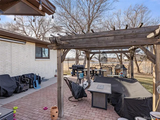 a building outdoor space with patio furniture