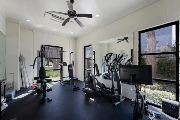 a view of a room with gym equipment