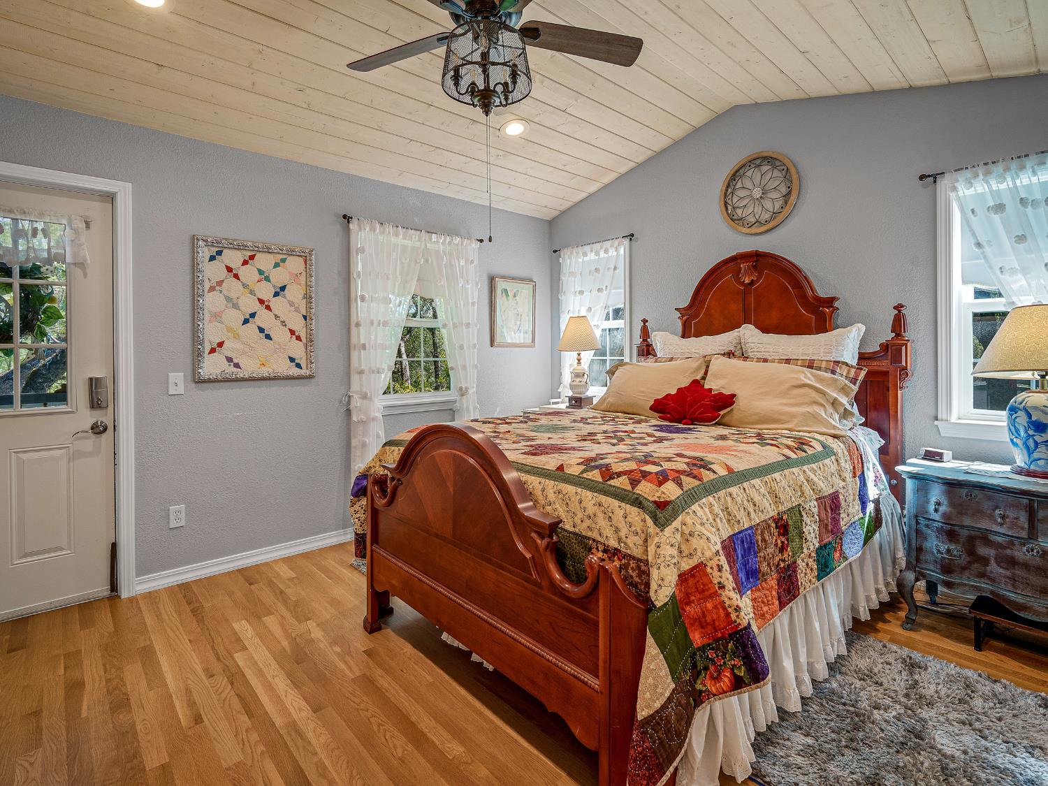 4711 Meadowview Acres Road Cool, CA 95614 - Photo 14 of 68 Downstairs Primary Suite with outdoor access and white washed pine vaulted ceiling