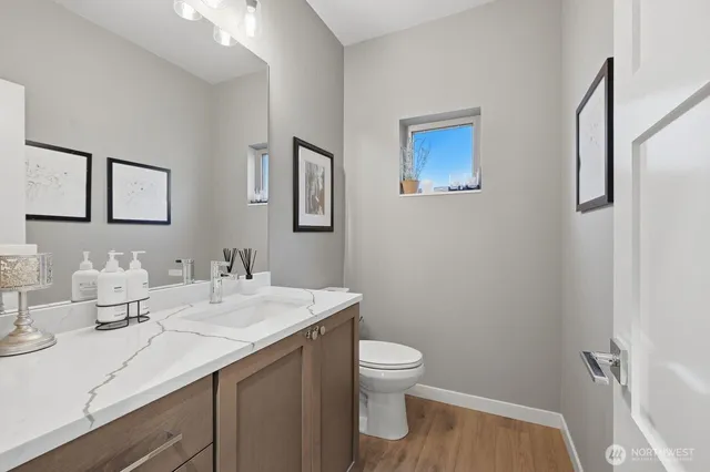 a bathroom with a sink toilet and vanity