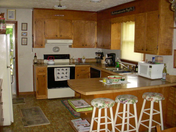 293 Huckleberry Ridge Road Northeast Floyd, VA 24091 - Photo 14 of 29 a kitchen with a stove a sink a refrigerator and cabinets