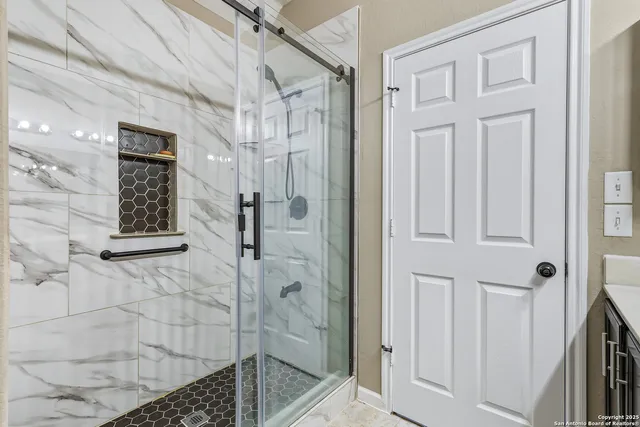 a bathroom with a shower