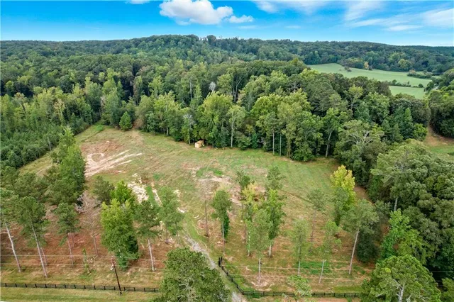 a view of a field with a mountain in the background