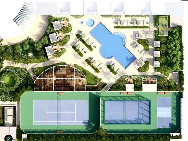 a view of a park with palm trees