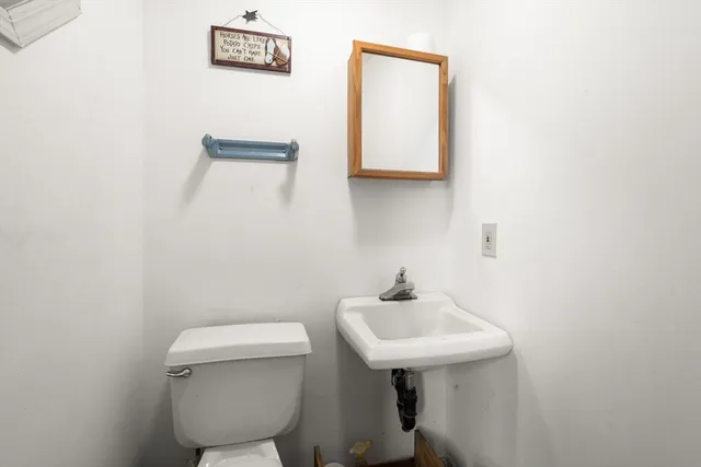 a bathroom with a toilet a sink and mirror