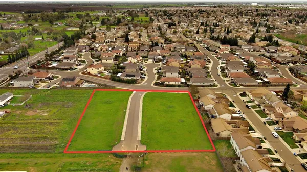 an aerial view of a pool