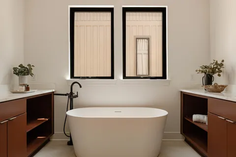 a room with wooden floor and a cabinet