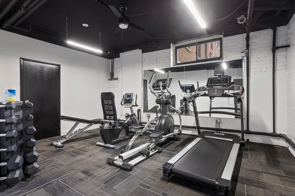 a view of a room with gym equipment