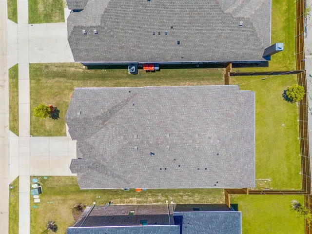 an aerial view of a swimming pool