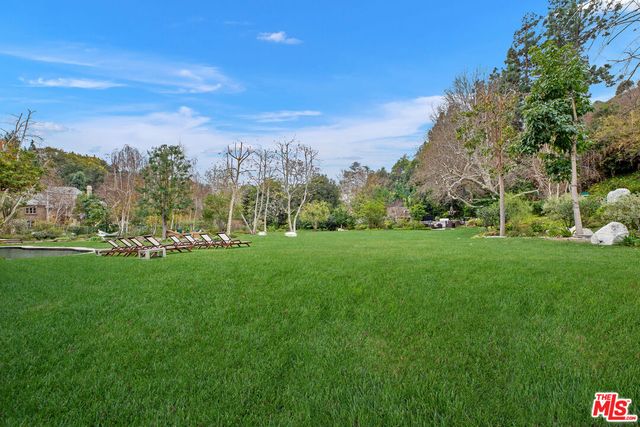 a view of a golf course with a garden