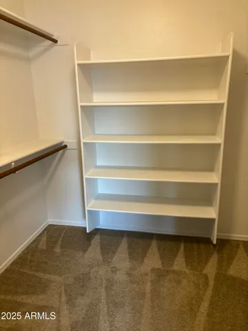 a view of walk in closet with empty racks