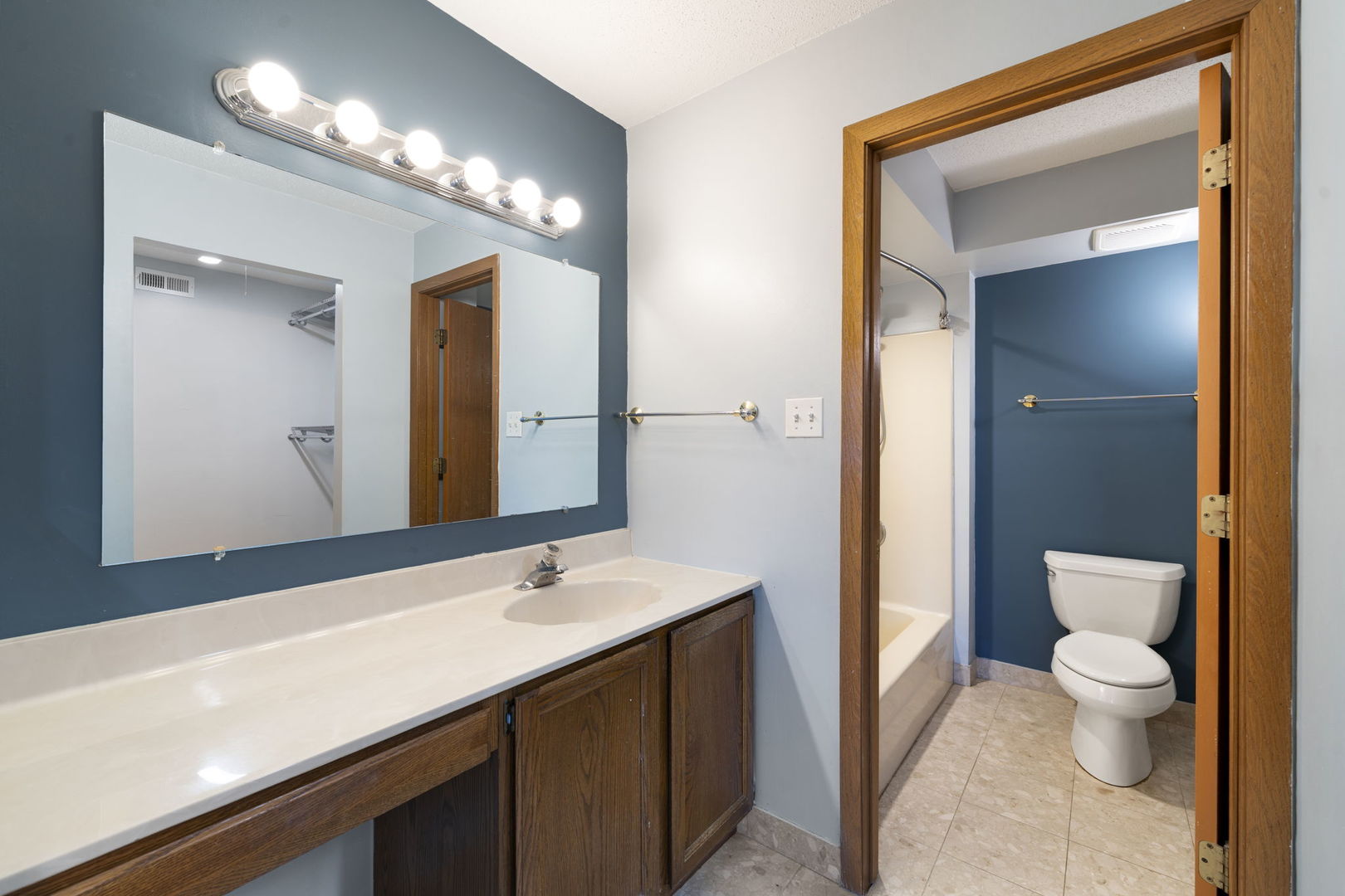6421 Pershing Road, Unit 404 Berwyn, IL 60402 - Photo 20 of 31 a bathroom with a sink a toilet a large mirror and shower