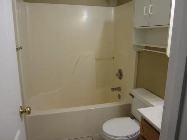 a bathroom with a toilet and a bath tub