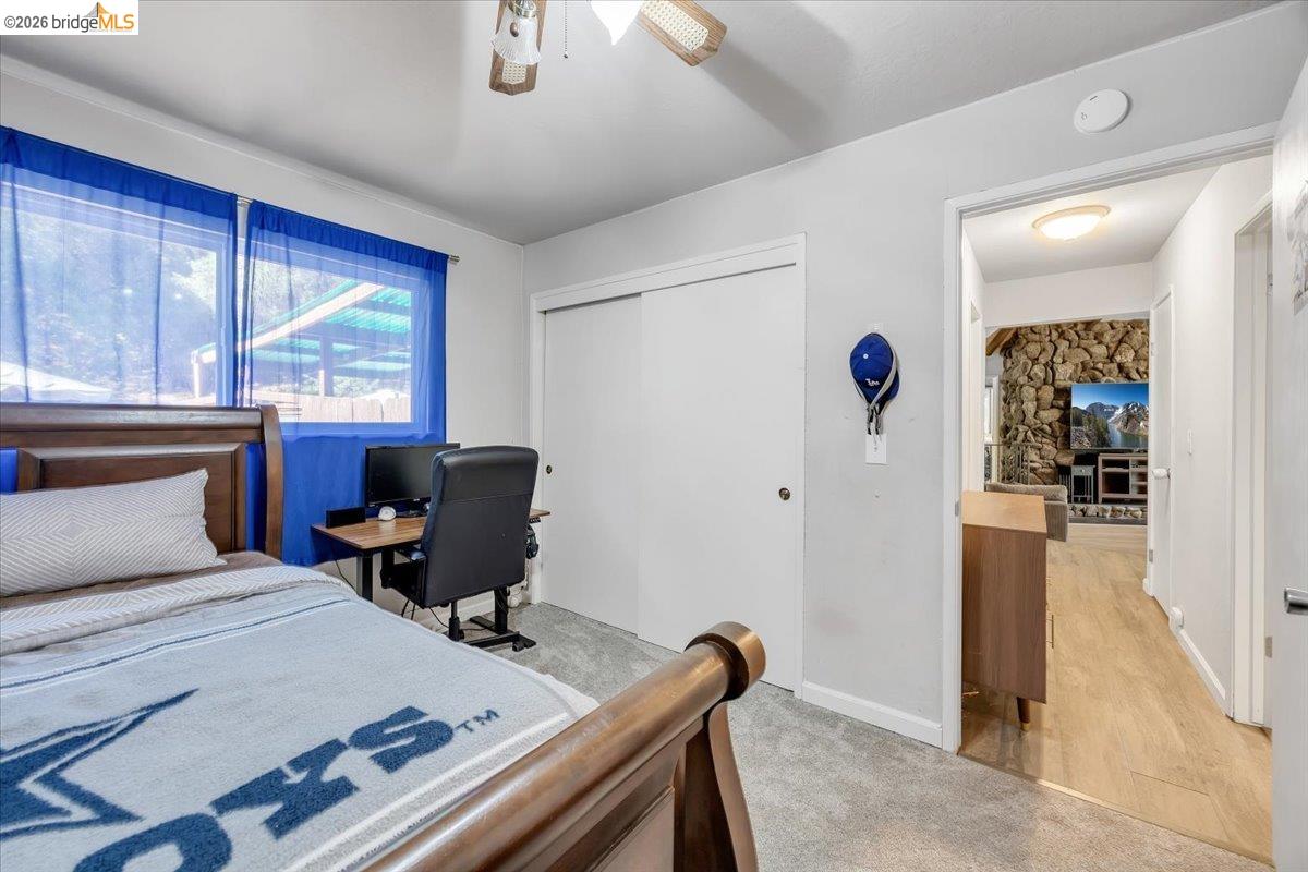 8733 Fraguero Road Sonora, CA 95370 - Photo 50 of 73 Carpeted room with a ceiling fan, dual windows, and a sliding closet door