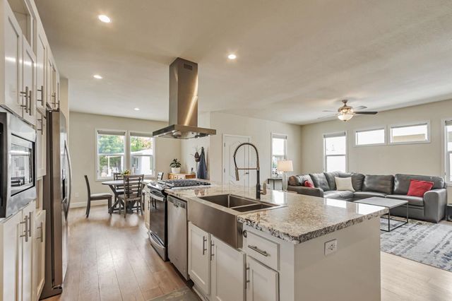 a kitchen with lots of counter top space